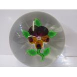 BACCARAT PAPERWEIGHT, Pansy design on star cut base, 2.5" dia (some surface scratches and chips)