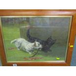 MAUD EARL, chromolithograph "Two Playing Terriers", 14" x 19"