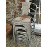 VINTAGE GALVANISED STACKING ARMCHAIRS, 5 vintage garden seats