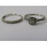 9ct WHITE GOLD ENGAGEMENT & ETERNITY RING SET, 9ct white gold cluster engagement style ring and