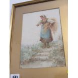 EDWARDIAN SCHOOL, watercolour signed M.H. "Young Lady Harvester", 9" x 6"