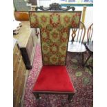 VICTORIAN PRAYER CHAIR, tapestry upholstered back with foliate cresting and inverted baluster legs
