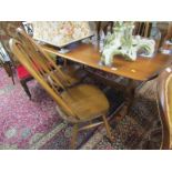 ERCOL, Ercol elm rectangular top dining table with set of 4 spindleback highback dining chairs