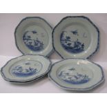 ORIENTAL CERAMICS, set of 5 early 19th Century Chinese export lobed edge underglaze blue dessert