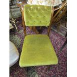SCROLLBACK HALL CHAIR, green buttonback upholstery on X stretcher