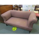 CHESTERFIELD, 2 seater scroll arm settee with tapering legs and original castors