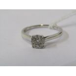 9CT WHITE GOLD DIAMOND CLUSTER RING, approximately 0.25ct total diamond weight, size O