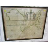EARLY MAP, Captain Greenvile Collins hand coloured engraved map of Fowey and Mounts Bay, 17" x 22"