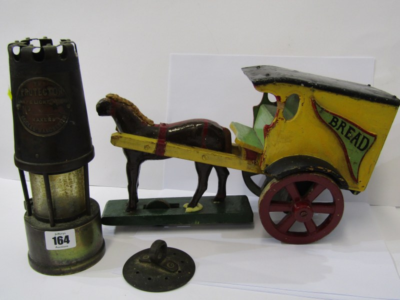 MINING, 'The Protector' mining lamp, together with vintage scratch built toy trolley 'Horse Drawn