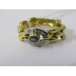 18CT YELLOW GOLD SAPPHIRE & DIAMOND ARTICULATED/FLEXIBLE RING, approximately 8grms in weight