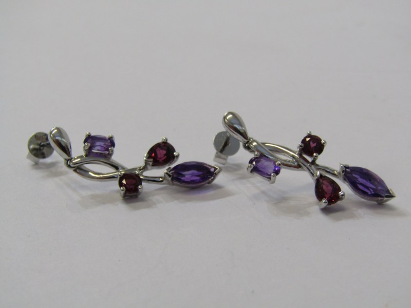 9ct WHITE GOLD AMETHYST & DIAMOND EARRINGS