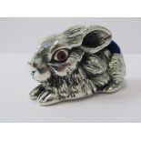 STERLING MARKED BUNNY RABBIT PIN CUSHION, stone set eyes