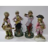 CONTINENTAL PORCELAIN, group of various 4 Monkey Musicians, 6" height (some damage)