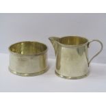 SILVER CREAM JUG & SUGAR BOWL of circular plain form, Birmingham HM, 1925, 164 grams