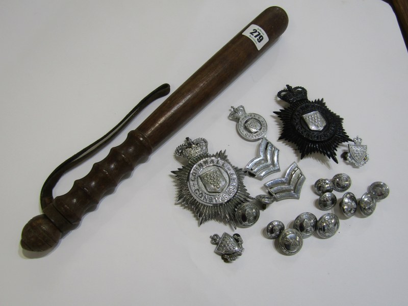 A set of post 1952 Cornwall Constabulary badges including, helmet plates, cap badges, collar badges,