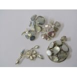 SILVER & MOTHER OF PEARL JEWELLERY, 1 large floral pattern silver & mother of pearl brooch & 2