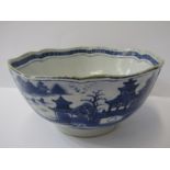 ORIENTAL CERAMICS, underglaze blue 6" petal lobed edge bowl decorated with Riverscape reserves (