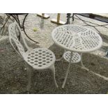 BISTRO TABLE, white painted cast aluminium circular bistro table with matching chair, table 24"