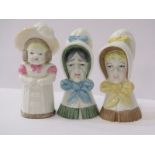 ROYAL WORCESTER CANDLE SNUFFERS, collection of 3 snuffers of "Young Girl", "Feathered Hat" and "