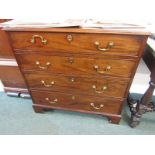 GEORGIAN MAHOGANY 4 DRAWER CHEST, 4 long graduated drawers with brass swan neck handles, 35"