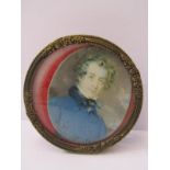 REGENCY OVAL POTRAIT MINIATURE, "Gentleman with blue cravat", label on reverse "by Mr King,