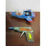 EARLY TOYS, Universal stunt car, 11" length, also vintage toy pistol