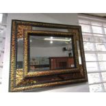 ANTIQUE BEVEL GLASS MULTI PANELLED RECTANGULAR WALL MIRROR with ornate gilt brass floral applied