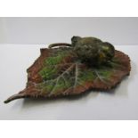 VIENNESE COLD PAINTED BRONZE, of Chick on Begonia leaf, 5" width