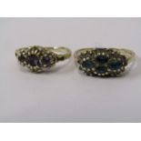 2 x 9ct YELLOW GOLD RINGS, one amethyst the other blue topaz