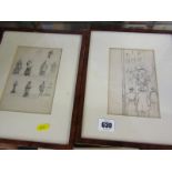 FELICIE RANSY-PUTZEYS, 2 framed pencil studies of French people in the Streets, label on reverse,