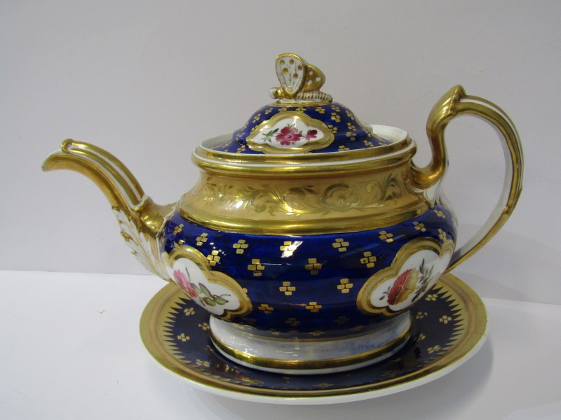 REGENCY RIDGWAY, gilded porcelain tea service, Royal Blue ground with reserves of floral sprays, - Image 2 of 8