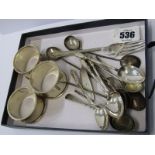 MIXED SILVER CUTLERY, 4 silver assorted Apostle teaspoons, 3 napkin rings, selection of other