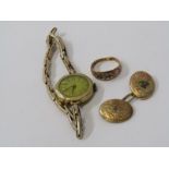 GOLD ITEMS, a selection of gold items including gold cased ladies wrist watch, vintage gold