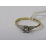 SOLITAIRE RING, 18ct yellow gold and platinum mounted solitaire diamond ring, size 'N'