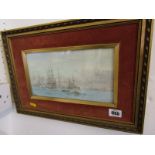 W. L. WYLLIE, chromolithograph, " Busy Shipping Scene" 5.5" x 10"