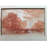 In the style of J.M.W. TURNER, watercolour wash "Riverscape with Cattle watering", 3.25" x 5.25"