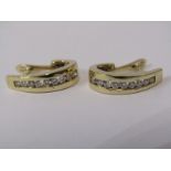 PAIR OF 9ct GOLD DIAMOND HALF HOOP EARRINGS, bright well matched channel set diamonds, totalling