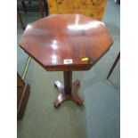 VICTORIAN ROSEWOOD WINE TABLE, octagonal top and tapering pillar support wine table, 16.5" width