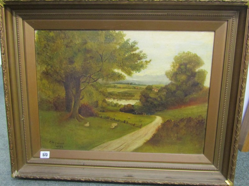 C. HAYWOOD, signed oil on canvas dated 1896, "Overlooking the Valley", 15.5" x 22"