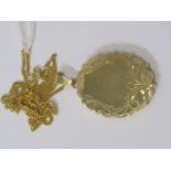 9ct YELLOW GOLD LARGE FOLIATE DESIGN SCROLLWORK LOCKET on curblink necklace, approx 11.4grams