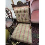 EDWARDIAN UPHOLSTERED NURSING CHAIR, carved shell cresting