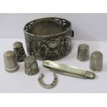 SILVER ITEMS, vintage silver bangle of Egyptian design depicting Pyramids Faro riding his Horse &