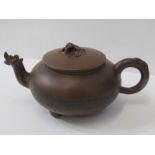 ORIENTAL CERAMICS, Chinese Yixing tea pot of compressed circular body with Cockshead spout and