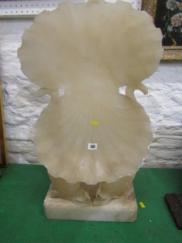 ITALIAN ALABASTER CARVING, 19th Century shell and fish table top display, 22" height