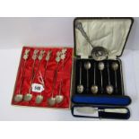 SILVER CUTLERY, set of 6 Eastern silver spoons with ornate finials in fitted box, set of 6 silver