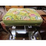 NEEDLEWORK DRESSING STOOL, floral tapestry upholstered cabriole legged dressing stool