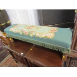 TAPESTRY UPHOLSTERED LONG STOOL with oak stretcher base, 40" width