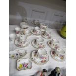 ROYAL CROWN DERBY, "Derby Posies" teaware of 9 cups, 10 saucers, sugar bowl and 8 other pieces