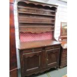19TH CENTURY FRENCH DRESSER, open shelf plate rack with spindle gallery above twin cupboard and twin
