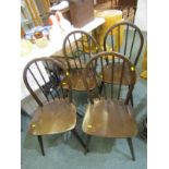 ERCOL, set of 4 Ercol dark spindle back dining chairs